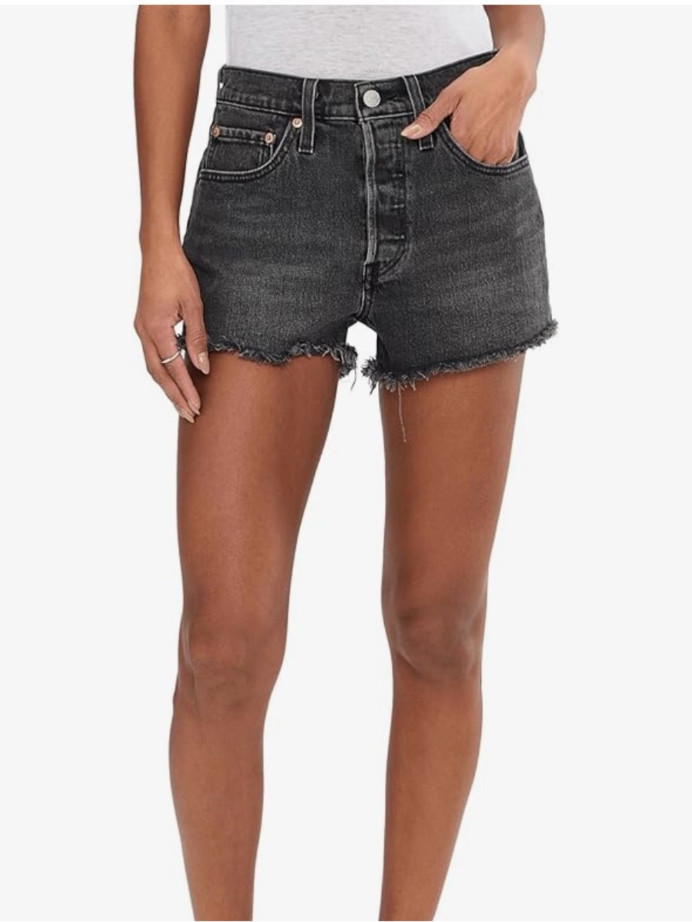 Levi's Black High-Rise Frayed Hem Denim Shorts